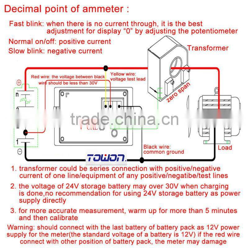 100A Ammeter 100V Voltmeter 2in1 Digital Voltage Current Meter DC 12V 24V Dual display Volt Amp Monitor + Current Transformer