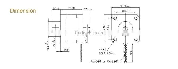 39mm Hybrid Stepper Motor/ 1.8 Degree Stepping Motor XY39ST20-0506A