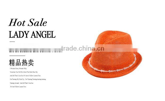 Korean style head accessories paper straw hats women pearl fedora hat