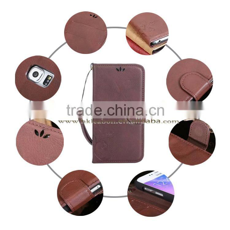 2015 new high quality retro leather case, for samsung galaxy s6 edge wallet case