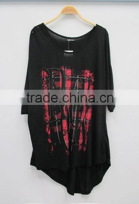 Women plus bat-wing high-low printed top