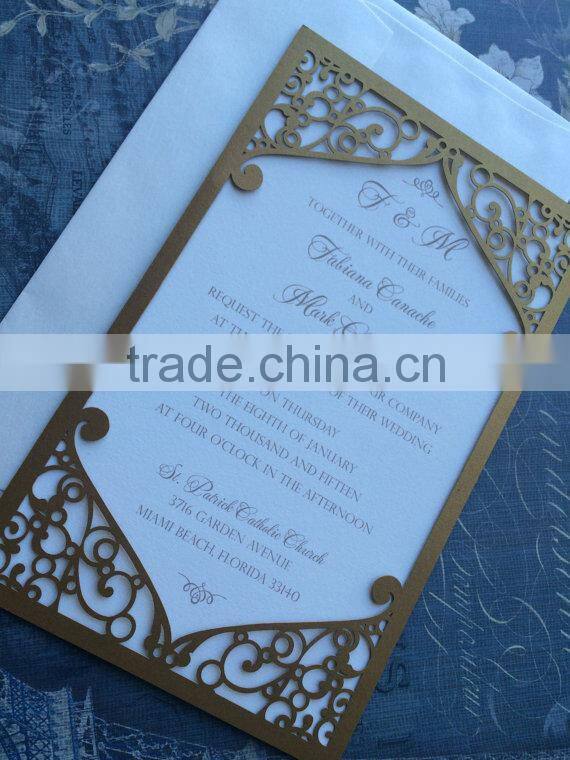 Laser Cut Wedding Invitation Pocket, Elegant Swirl Frame, Custom Personalized. Die Cut Pattern