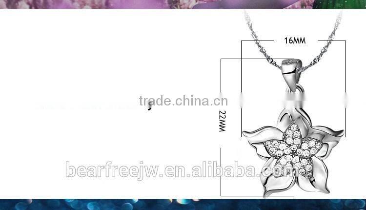 925 Sterling Silver White Gold Plated Pink Clear Cubic Zirconia Bauhinia Flower Pendants for Necklaces Women's Jewelry