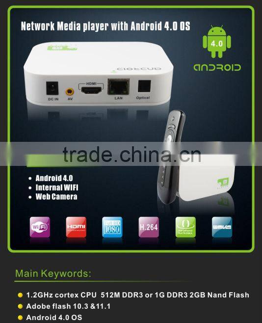White 4GB Google Android 4.0 WIFI WLAN Smart Media TV Box Internet TV Player 1080P HD
