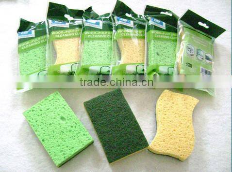 wet natural cellulose sponge with cleaning pad kitchen cleaning