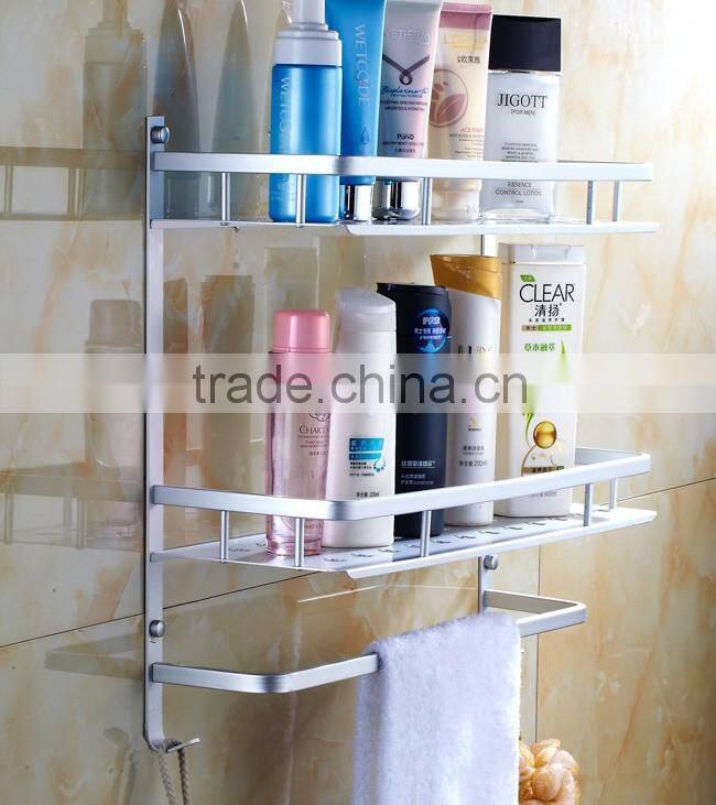 factory supply 2 layers aluminium metal bath rack wall mount bathroom shelf for towel