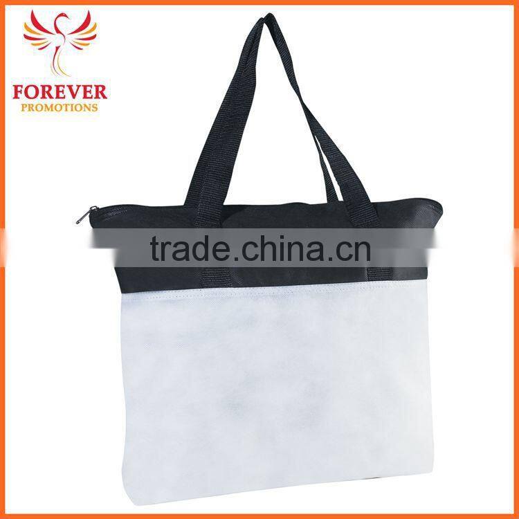 Wholesale Cheap Tote Bag Zippered Non-woven Silk-screen Print Logo Tote with Handles