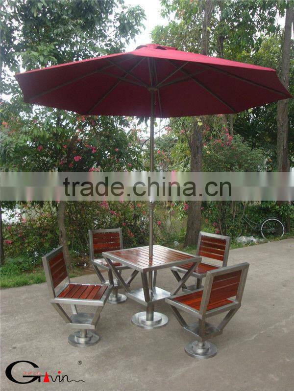 304 stainless steel and solid wood outdoor table chair with umbrella