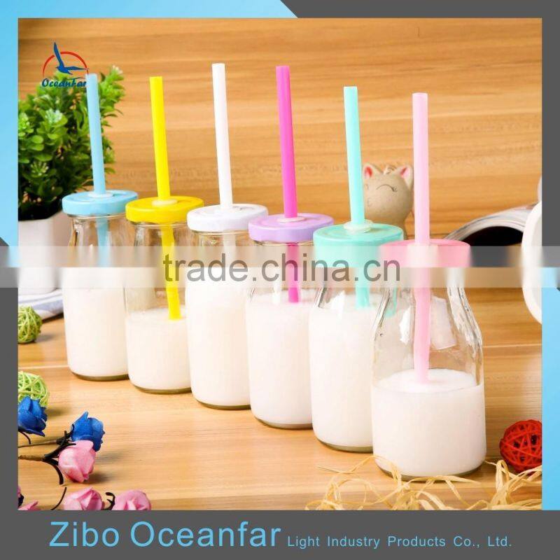 Transparent Soy Milk Bottle High Quality Mini Glass Bottle Coconut Milk With Colored Lid