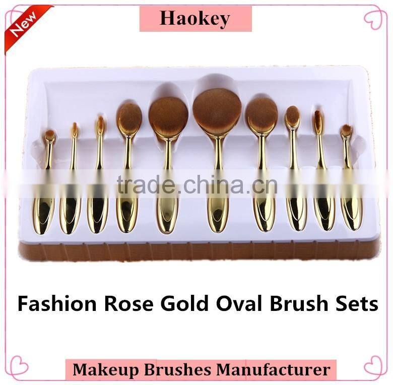 2016 Professional 10pcs colorful toothbrush Shape oval make up set brushes