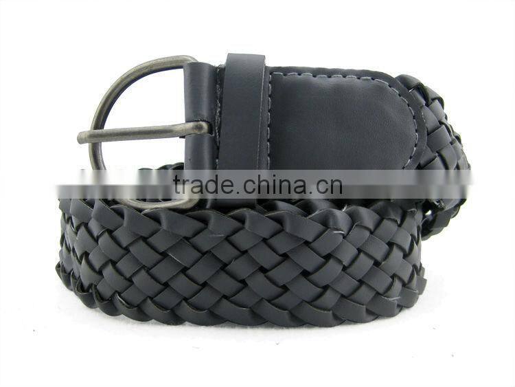 Unisex Black Casual Jean Braided Artificial PU Leather Belt