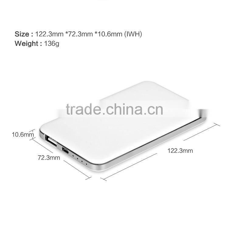 Ultra Thin Credit Card Mobile Power Bank 6000mAh Polymer with Built In USB Cable Pocket Power External Battery Charger
