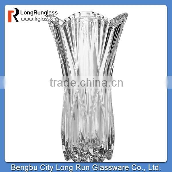 LongRun Top grade sword carved pattern glass vase wholesale glassware