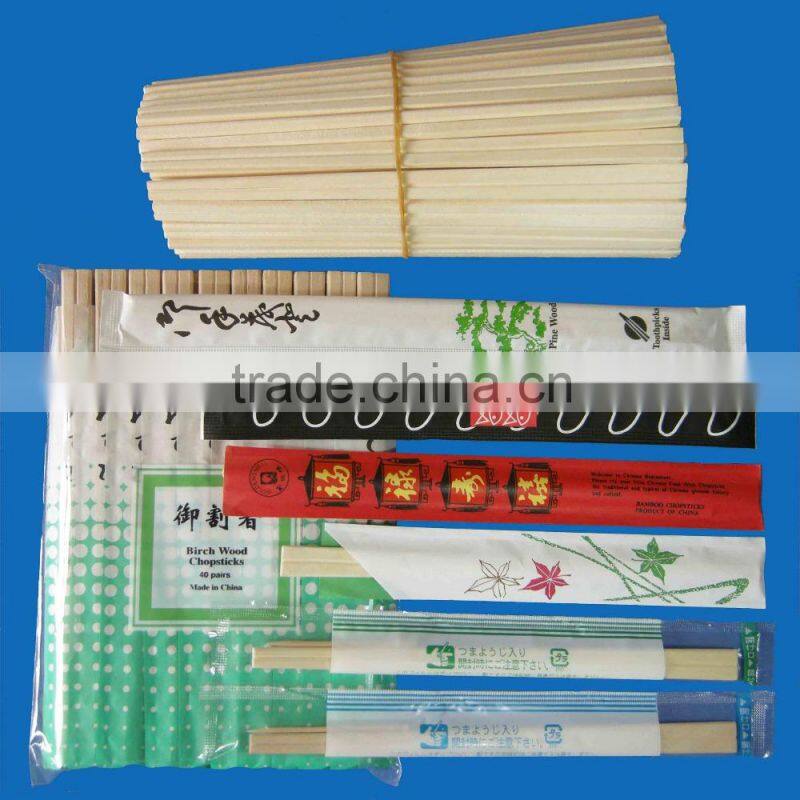disposable birch chopsticks with paper wrapped