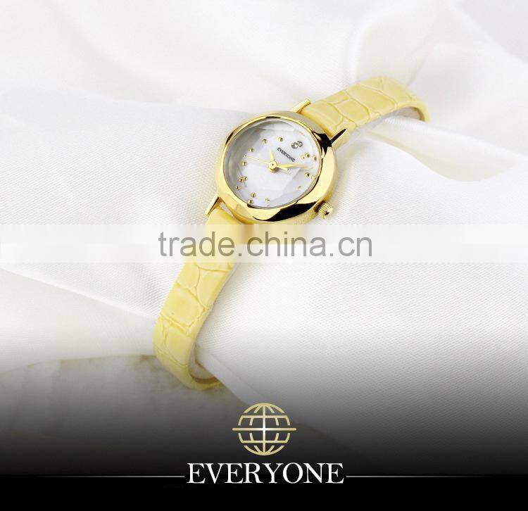 Fashion lady flower dial genuine leather white yellow brown pointer 30m waterproof lady wrist watch