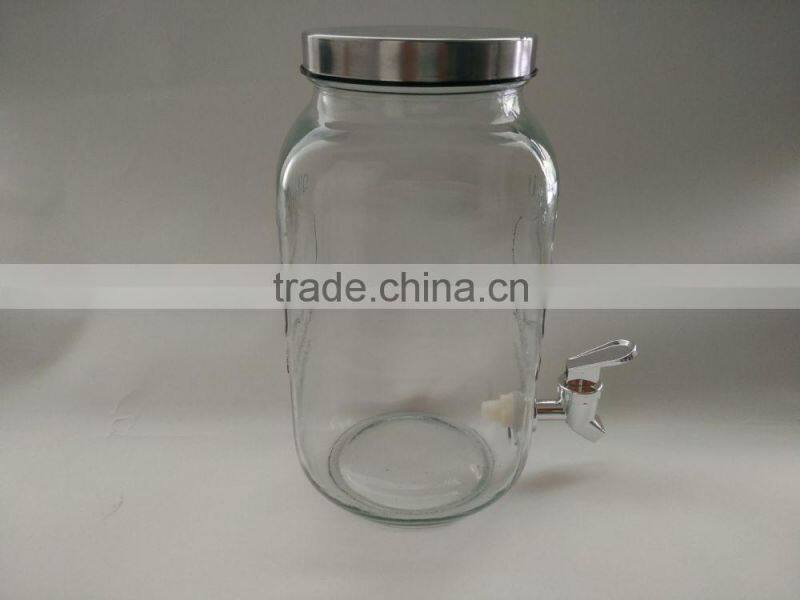 4L juice glass jar with tap and glass beverage dispenser with tap , glass demijohn with tap