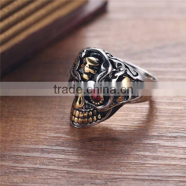 gold silver engraved vintage gothic surgical stainless steel skull ring for man