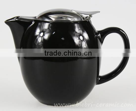 350ml Handpanted Black Color Glazed Artwork Decorative Ceramic Teapot With Stainless Steel Infuser Wholesale