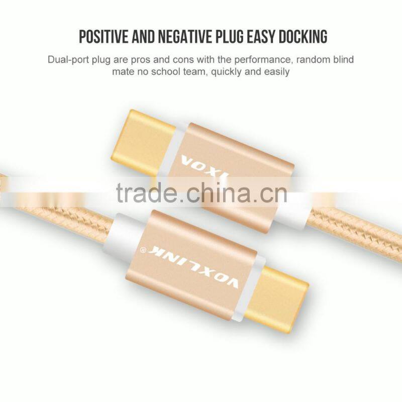 Voxlink 1m TYPE-C Male to Male Mobile Phone Data Cable Charging Cable Nylon Braided Metal Wire Type C to Type C Cable