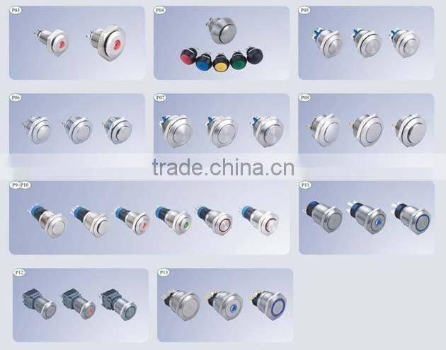 LA19 series IP65 6 pin terminal 5A/250VAC Stainless metal push button with connector metal push button socket base