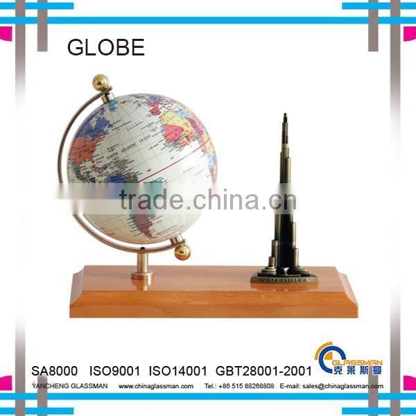 YGL1601-EFFEL plastic deskpot globe with wood base
