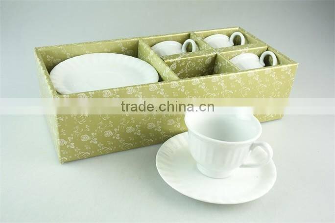 White stock lot for sale ceramic tea / coffee cup & saucer with color box 12 pieces set
