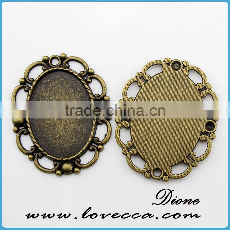 Vintage style pendant tray findings,Antique brass color settings cameo base,