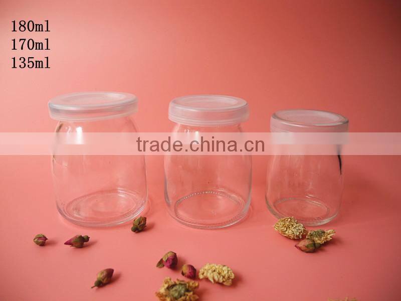 top grade cute glass pudding jar with white plastic lid