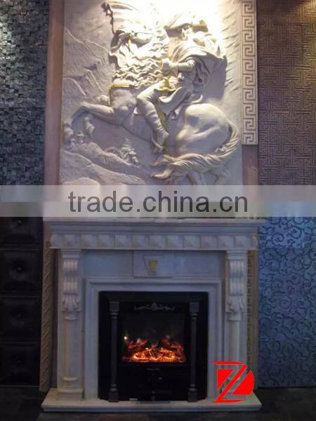 hand carved double marble fireplaces with horse relief