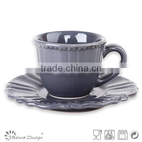 Ceramic Embossed Cup and Saucer high quality embossed cup and saucer