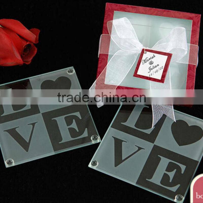 Two heart love glass coaster