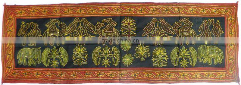 Traditionally Designed Hand Embroidery Work Indian Cotton Wall Hanging Mix Design Tapestry