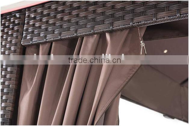 12' x 10' Wicker Gazebo, Large, Brown/Gold Trim