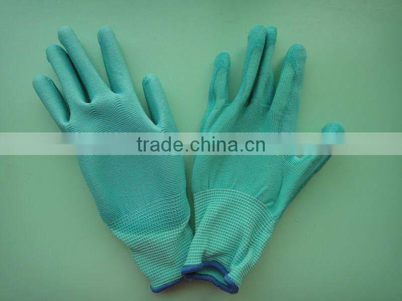 Green pu coated glove polyster liner