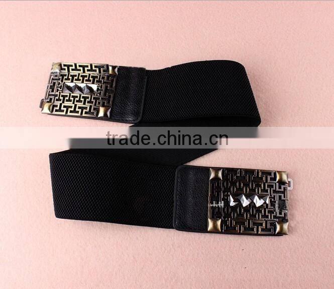 Wholesale hollowed pattern alloy buckle elastic women lady waist belt