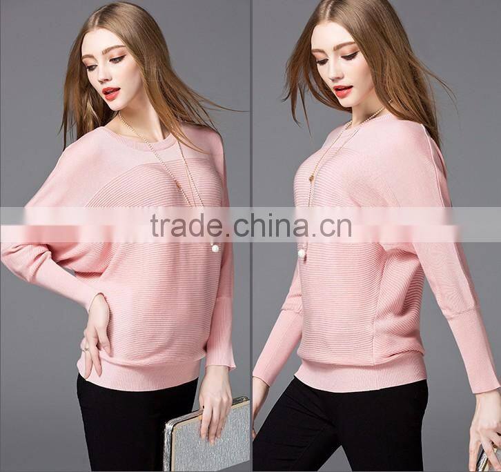 New design blank pullover style women knitting patterns bat sleeve sweater