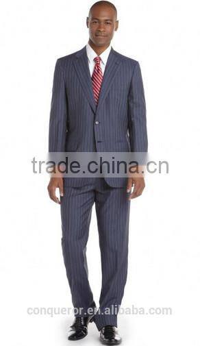 Blue And White Pinstriped Wool Two-Button Suit (SHT1109)