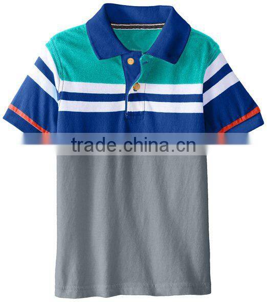 2015 latest design stripe printing fancy boys child cloths with polo collar