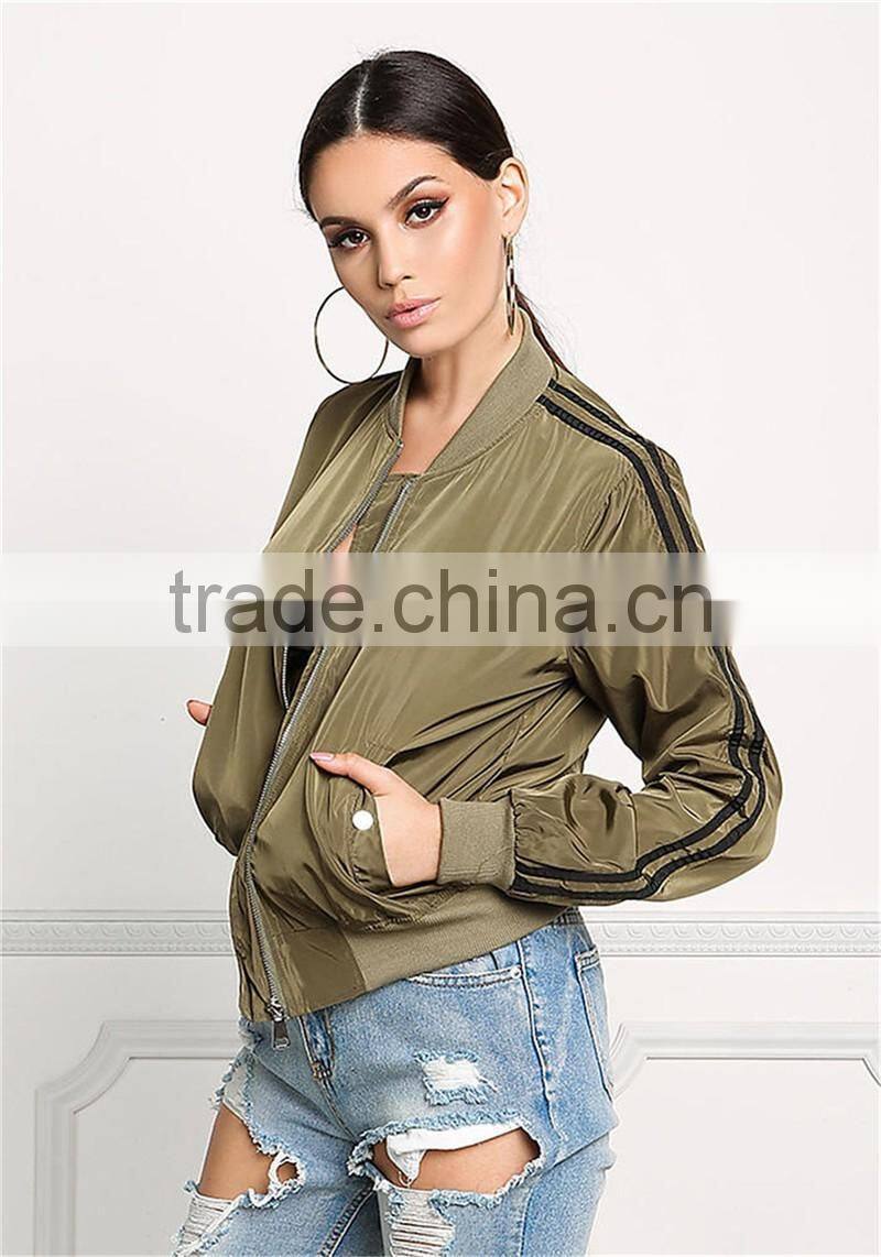 MGOO Custom Made 100% Polyester Olive Green Bomber Jackets Wholesale Streetwear Clothing Fashion Style Women Apparel