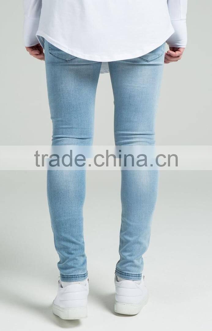 Hot Fashion High Quality Designer Heavy Scratch Raw Denim Mens Skinny Denim Biker Jeans