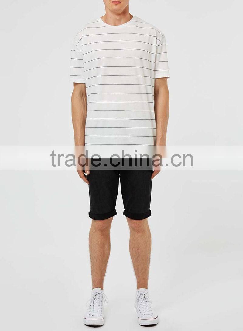 Custom mens white off black stripes t shirts 100% cotton summer wear t-shirts for man