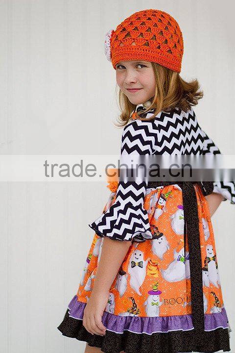 Girls Fall Boutique Dress Kids Halloween Ruffle 3/4 Sleeve Dress