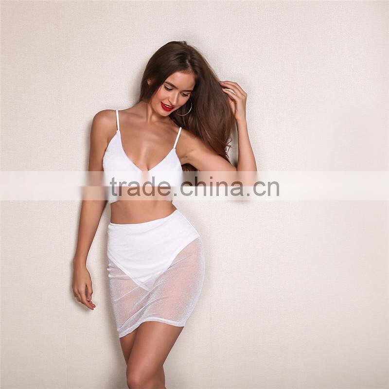 Runwaylover 031New Style 2017 Ladies Sexy Crop Top And Transparent Skirt Sets