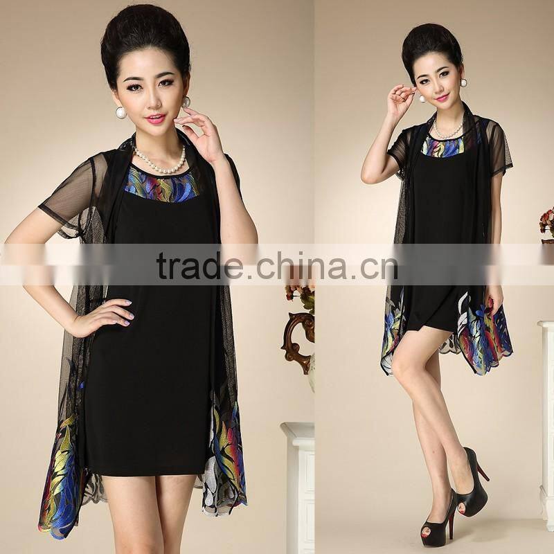 Middle Age Woman Fashion False Two-pieces Dress