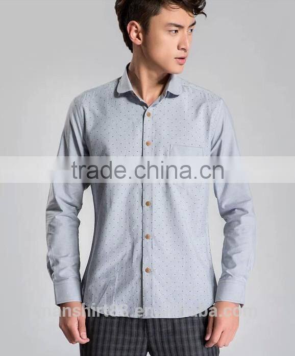 latest fashion design long sleeve baby collar printed oxford shirt