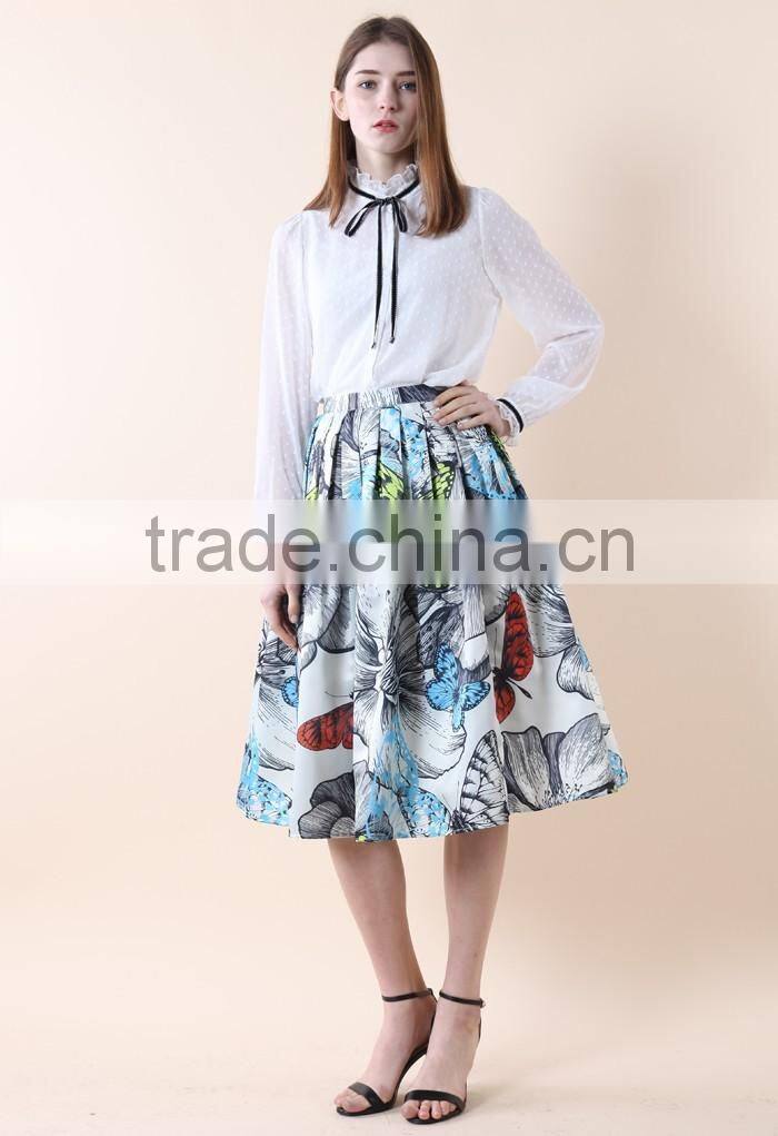 2016 Guangzhou Shandao New Fancy Design Summer Fashion Ruffle Umbrella Printed Chiffon Sexy Half Skirt Girls