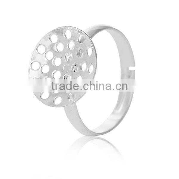 Adjustable Ring Blank Findings Round Silver Plated Cabochon Settings 17.1mm 10 PCs Ring Setting