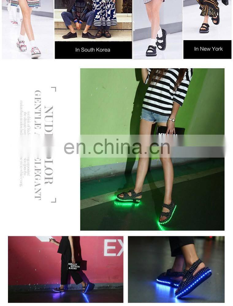 New design 7colors light shoes Comfort Low Platform Womens Summer Plaid USB Charge Led Luminous sandals Ladies LED shoes