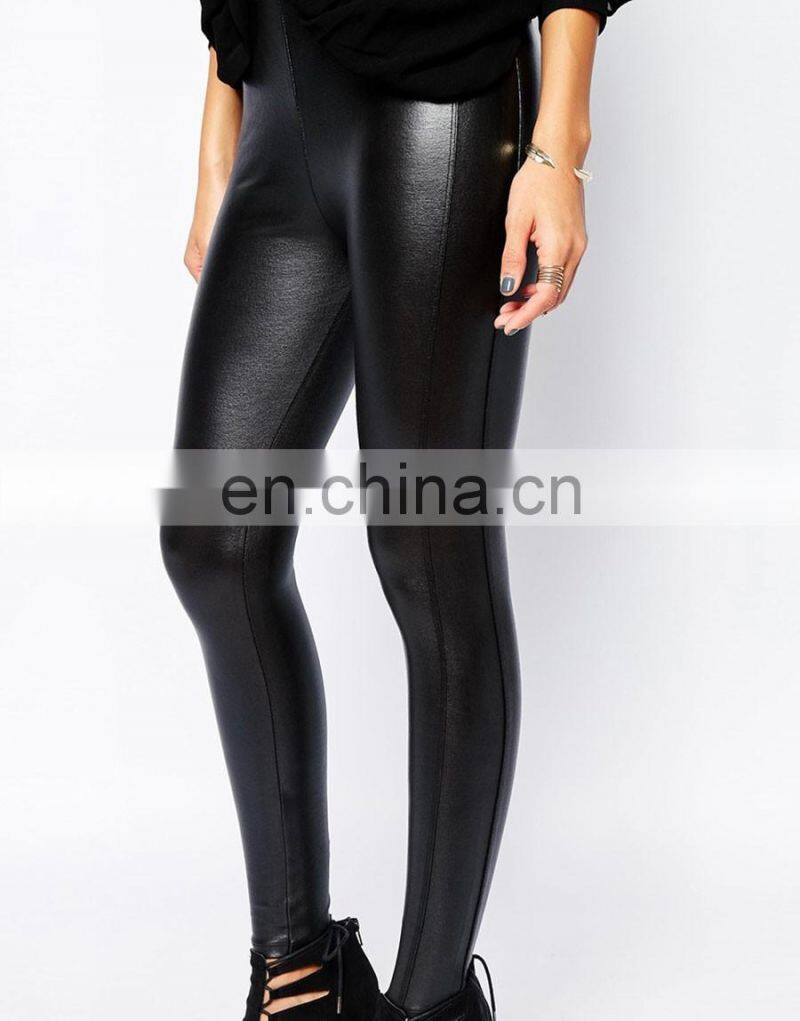 2016 women skinny tight black stretch PU leather pants