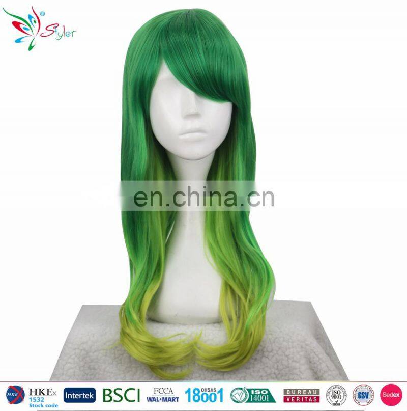 Styler Brand cheap curly half wig synthetic cosplay long dark green custom cosplay wigs